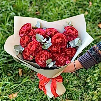 Букет из 11 алых ранункулюсов