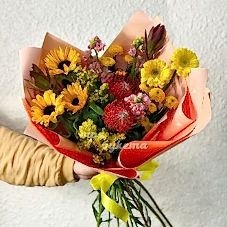 Букет с герберами и подсолнухами